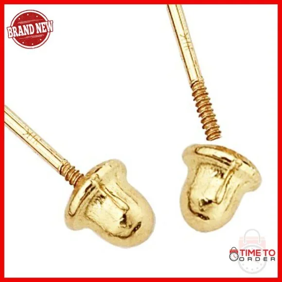 14k Gold Mouse Stud Earrings with Screw Back, 8mm Size